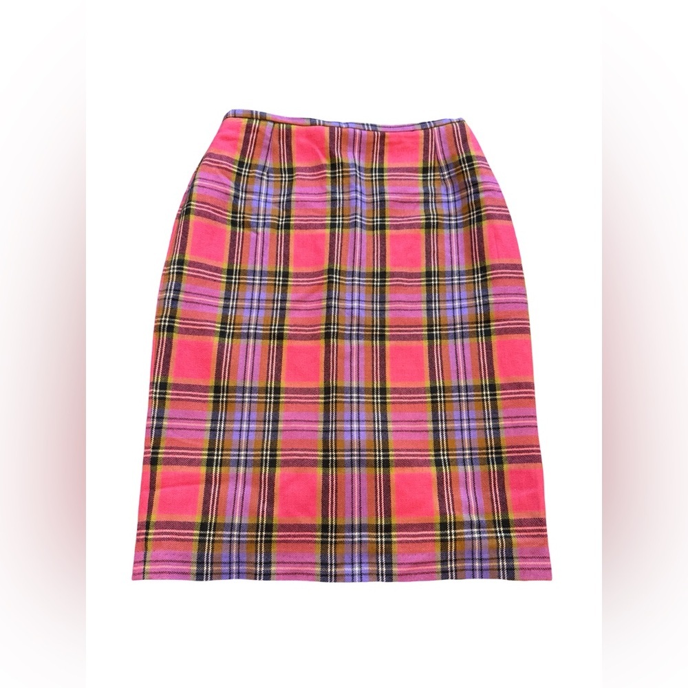 Vintage Vertigo Pink Plaid Wool Skirt Size 10 NWT Made in France Y2K Preppy
